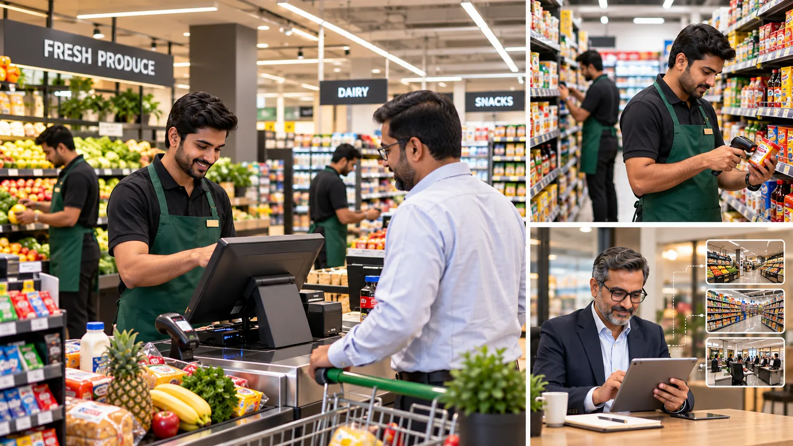 Auromine Retail POS-இல் பில் போடும் சில்லறைக் கடை கவுண்டர்